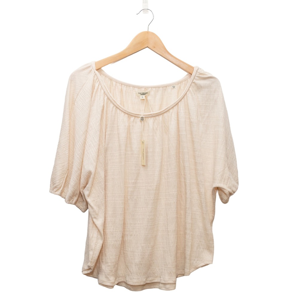 Max Studio Blouse Womens XL Eggshell NWT Textured Scoop Neck Short Sleeve Top